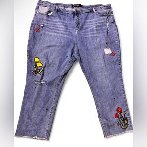 Simply Be Blue Jeans with Floral and Star Embroidery